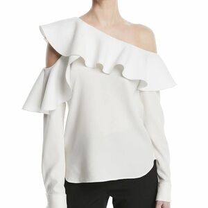 Oscar de la Renta Cream Ruffle Cold Shoulder Blouse Size 10